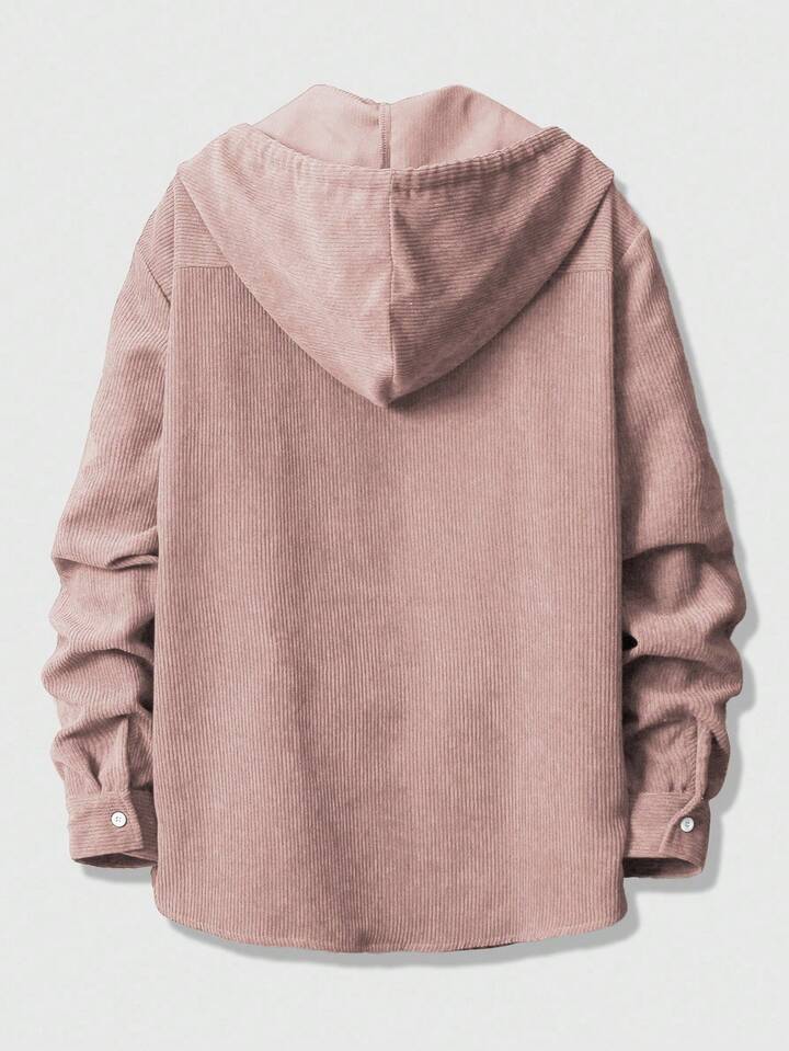 Men's Casual Front Button Drawstring Hooded Long Sleeve Shirt, Autumn