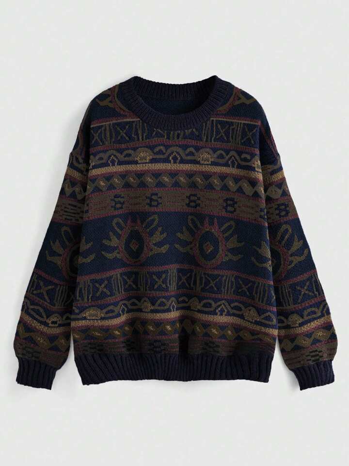 Fairycore Autumn/Winter Casual Retro Geometric Pattern Sweater