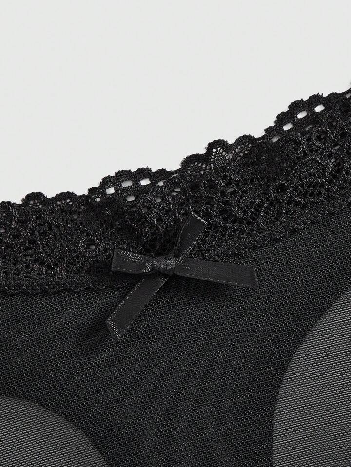 J-Fashion 3pcs/Pack Gyaru Shebuya Girl Leopard Print Mesh Lace Patchwork Contrast Binding Panties For Women