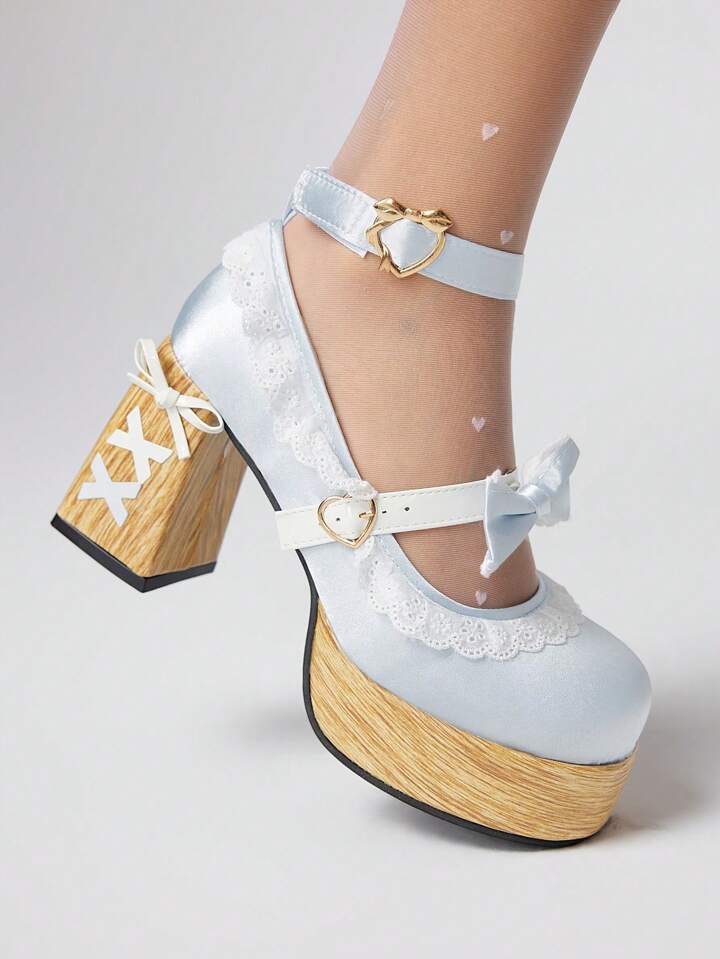 Kawaii Women's Blue High Heel Shoes, Y2K Sweet Bow Punk Gothic Lolita Strap Buckle Mary Jane JK Uniform Pumps 3 Kawaii Women's Blue High Heel Shoes, Y2K Sweet Bow Punk Gothic Lolita Strap Buckle Mary Jane JK Uniform Pumps