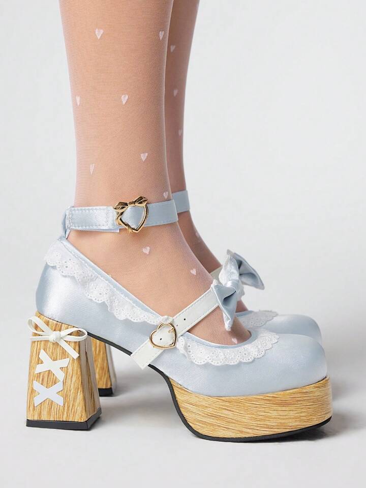 Kawaii Women's Blue High Heel Shoes, Y2K Sweet Bow Punk Gothic Lolita Strap Buckle Mary Jane JK Uniform Pumps 4 Kawaii Women's Blue High Heel Shoes, Y2K Sweet Bow Punk Gothic Lolita Strap Buckle Mary Jane JK Uniform Pumps