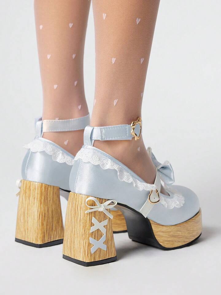 Kawaii Women's Blue High Heel Shoes, Y2K Sweet Bow Punk Gothic Lolita Strap Buckle Mary Jane JK Uniform Pumps 5 Kawaii Women's Blue High Heel Shoes, Y2K Sweet Bow Punk Gothic Lolita Strap Buckle Mary Jane JK Uniform Pumps