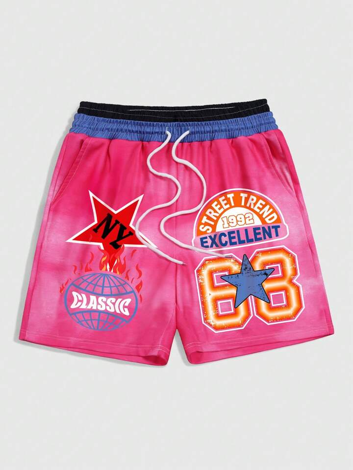 Prep Men's Number Contrast Color Letter Print Shorts