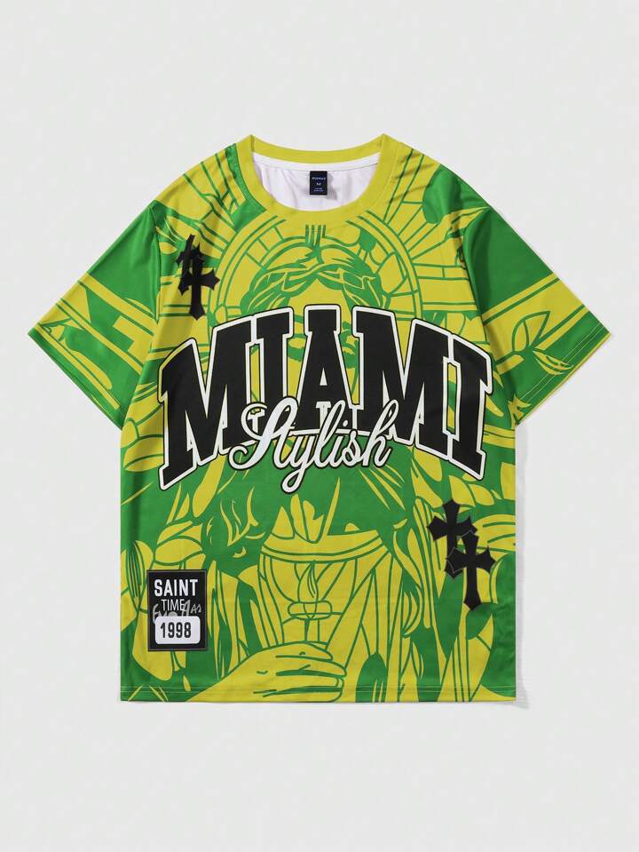 Men's Street Life Cross  English Graphic Print Short Sleeve T-Shirt