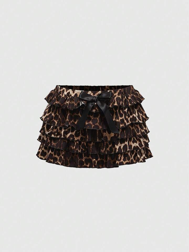 Kawaii Women's Retro Y2K Leopard Print Ribbon Tie Cardigan & Ruffle Hem Puff Shorts 2 Pieces Set 3 Kawaii Women's Retro Y2K Leopard Print Ribbon Tie Cardigan & Ruffle Hem Puff Shorts 2 Pieces Set