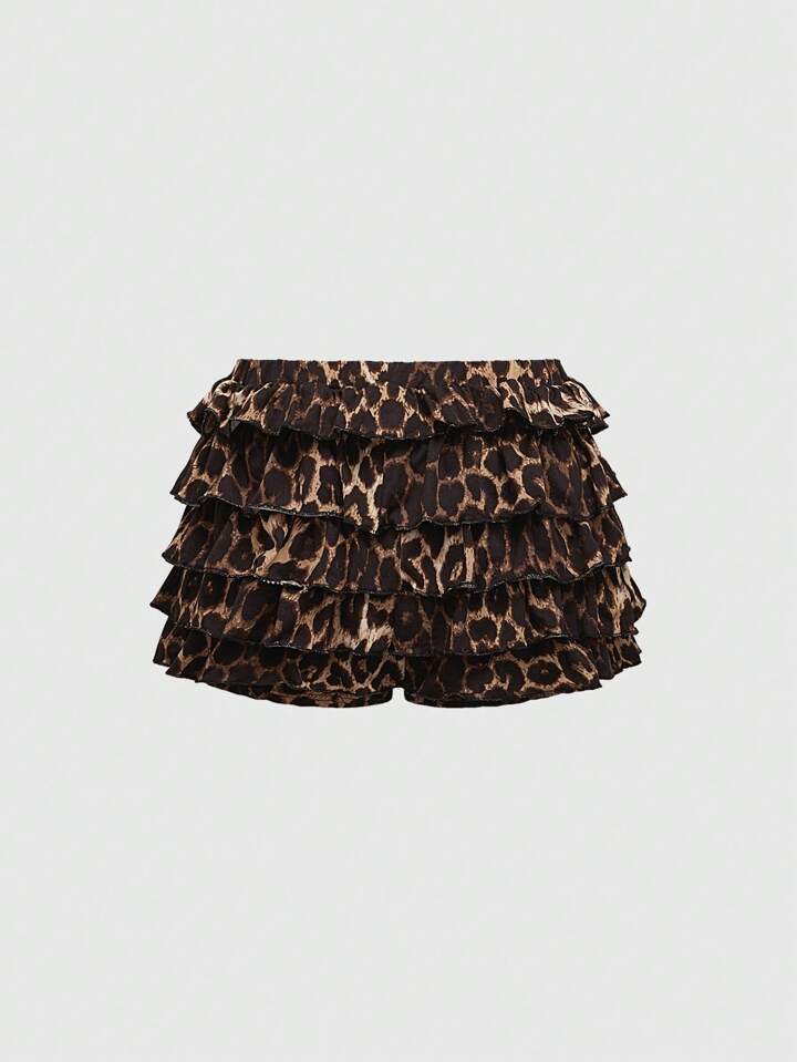 Kawaii Women's Retro Y2K Leopard Print Ribbon Tie Cardigan & Ruffle Hem Puff Shorts 2 Pieces Set 4 Kawaii Women's Retro Y2K Leopard Print Ribbon Tie Cardigan & Ruffle Hem Puff Shorts 2 Pieces Set