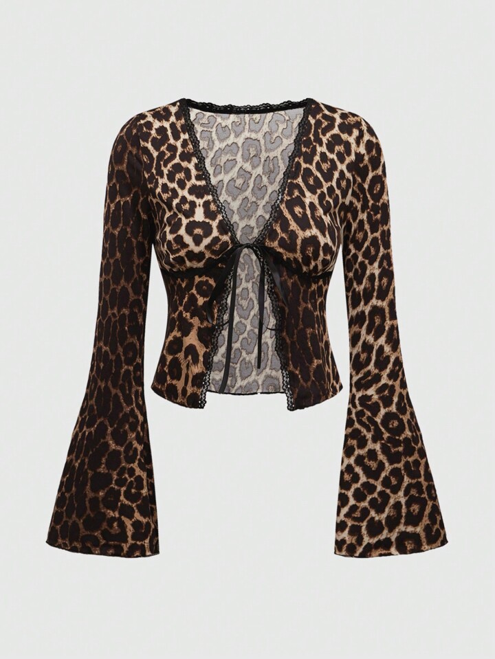Kawaii Women's Retro Y2K Leopard Print Ribbon Tie Cardigan & Ruffle Hem Puff Shorts 2 Pieces Set 5 Kawaii Women's Retro Y2K Leopard Print Ribbon Tie Cardigan & Ruffle Hem Puff Shorts 2 Pieces Set