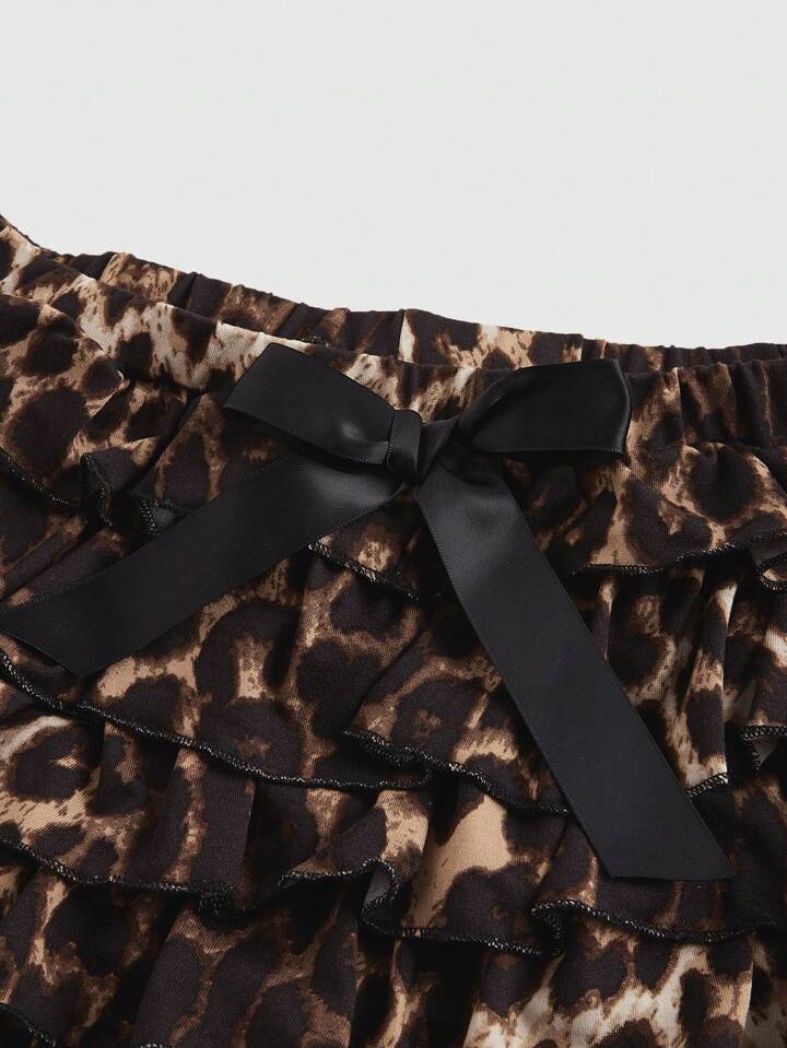 Kawaii Women's Retro Y2K Leopard Print Ribbon Tie Cardigan & Ruffle Hem Puff Shorts 2 Pieces Set 7 Kawaii Women's Retro Y2K Leopard Print Ribbon Tie Cardigan & Ruffle Hem Puff Shorts 2 Pieces Set