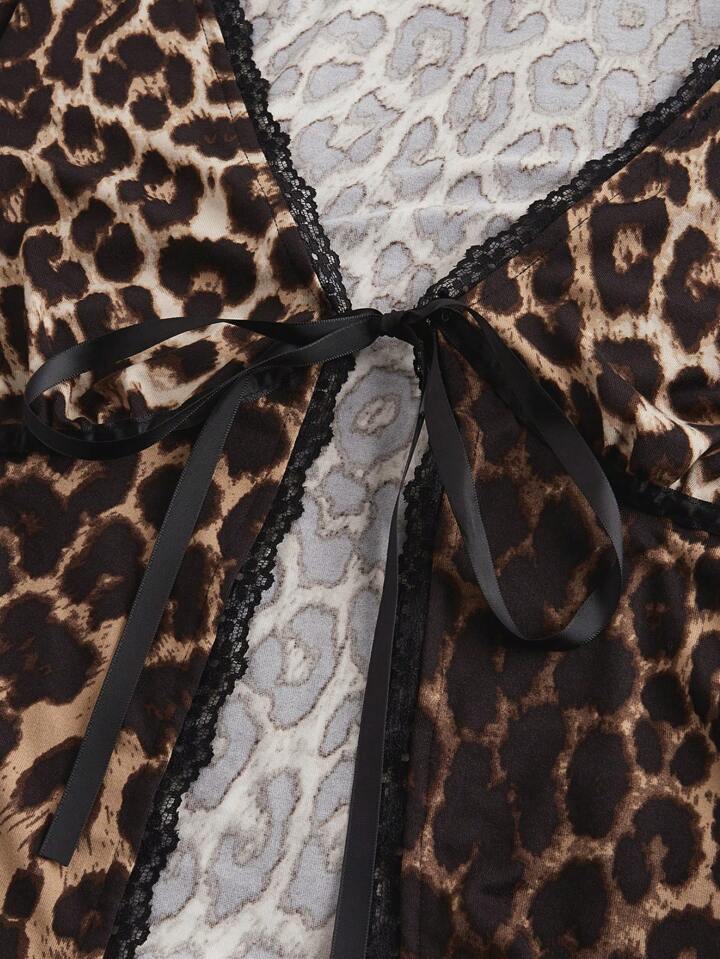 Kawaii Women's Retro Y2K Leopard Print Ribbon Tie Cardigan & Ruffle Hem Puff Shorts 2 Pieces Set 8 Kawaii Women's Retro Y2K Leopard Print Ribbon Tie Cardigan & Ruffle Hem Puff Shorts 2 Pieces Set