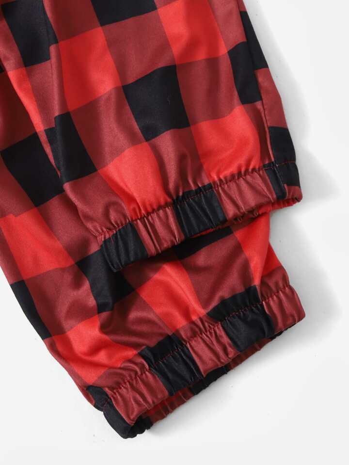 Crop Tee With Gingham Print Pants Pajama Set