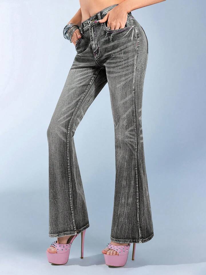 Betty Boop | ROMWE Y2K Biker Chic Wing Print Rhinestone Embellished Flare Jeans 2 Betty Boop | ROMWE Y2K Biker Chic Wing Print Rhinestone Embellished Flare Jeans