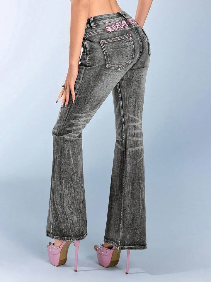 Betty Boop | ROMWE Y2K Biker Chic Wing Print Rhinestone Embellished Flare Jeans 5 Betty Boop | ROMWE Y2K Biker Chic Wing Print Rhinestone Embellished Flare Jeans