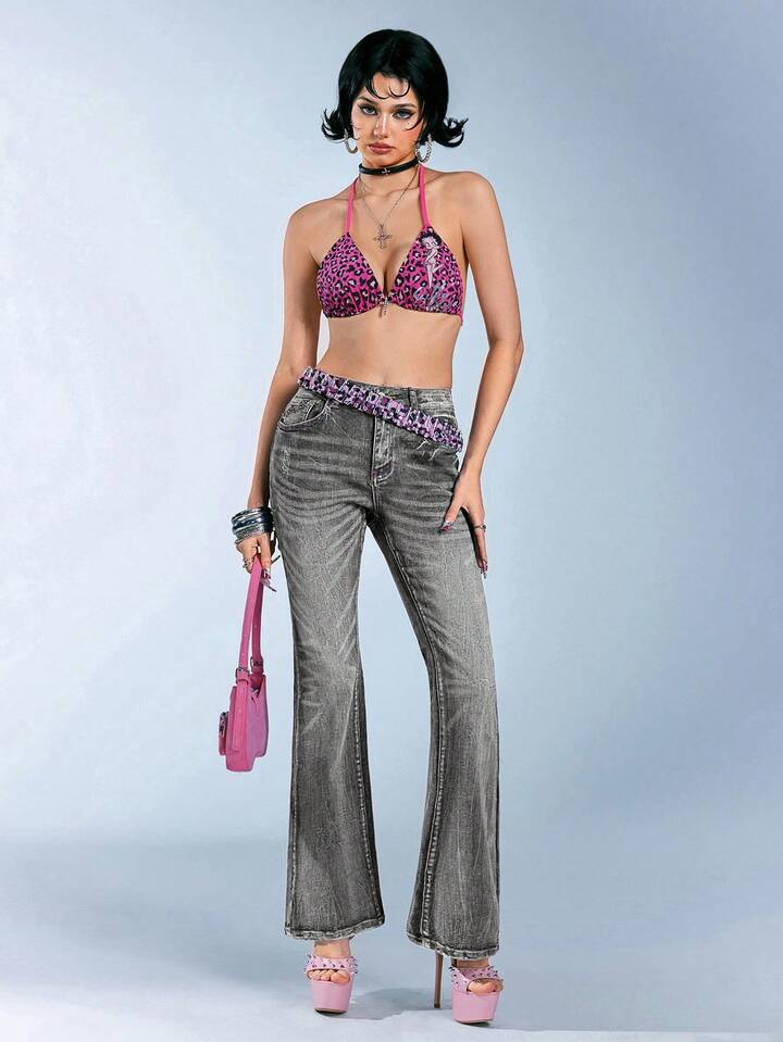 Betty Boop | ROMWE Y2K Biker Chic Wing Print Rhinestone Embellished Flare Jeans 6 Betty Boop | ROMWE Y2K Biker Chic Wing Print Rhinestone Embellished Flare Jeans