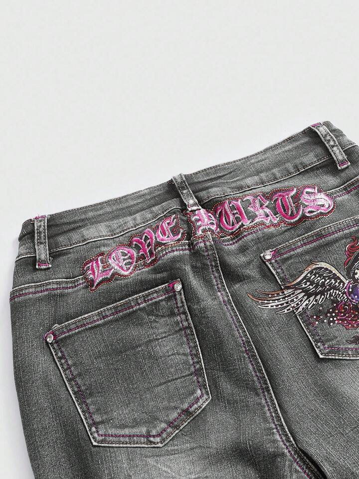 Betty Boop | ROMWE Y2K Biker Chic Wing Print Rhinestone Embellished Flare Jeans 7 Betty Boop | ROMWE Y2K Biker Chic Wing Print Rhinestone Embellished Flare Jeans