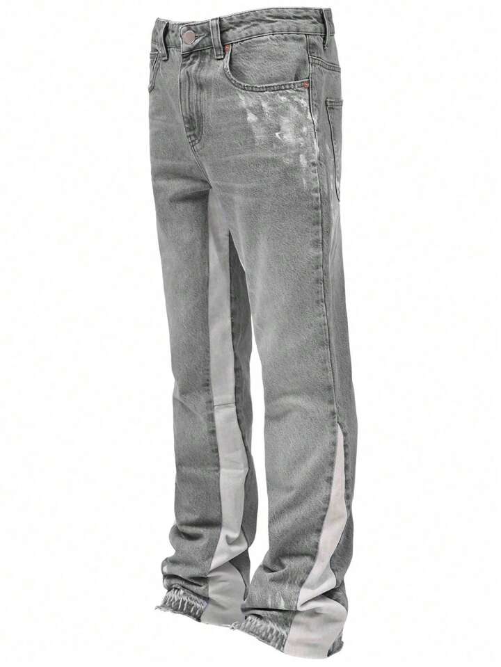 Street Life Men's Distressed Patchwork Flare Jeans (Random Print)