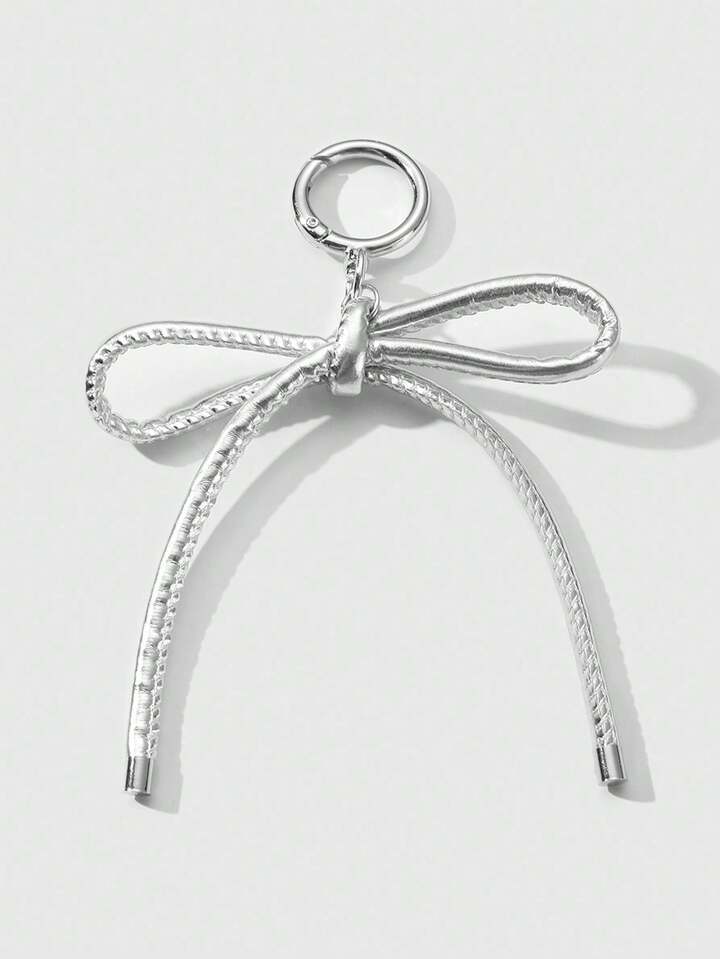 Kawaii 1pc Style Minimalist Fashionable High-End Handmade Silver Leather Bow Keychain, Suitable For Women As Daily Wear Or Holiday Gift