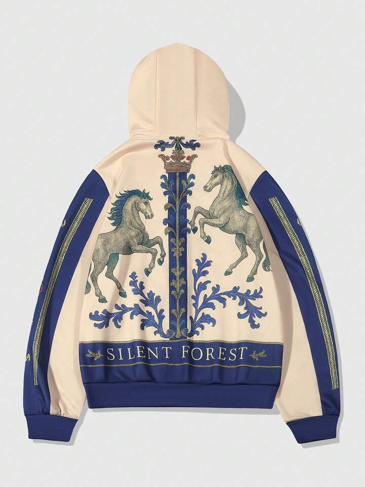 Street Life Knight On Horse Graphic Zip-Up Hooded Sweatshirt Sweatshirt