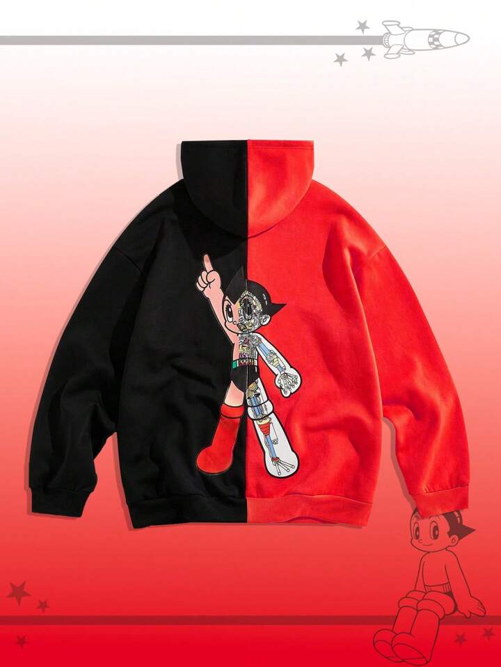 Astro Boy X ROMWE Men's Colorblock Cartoon Figure Graphic Zip-Up Hoodie