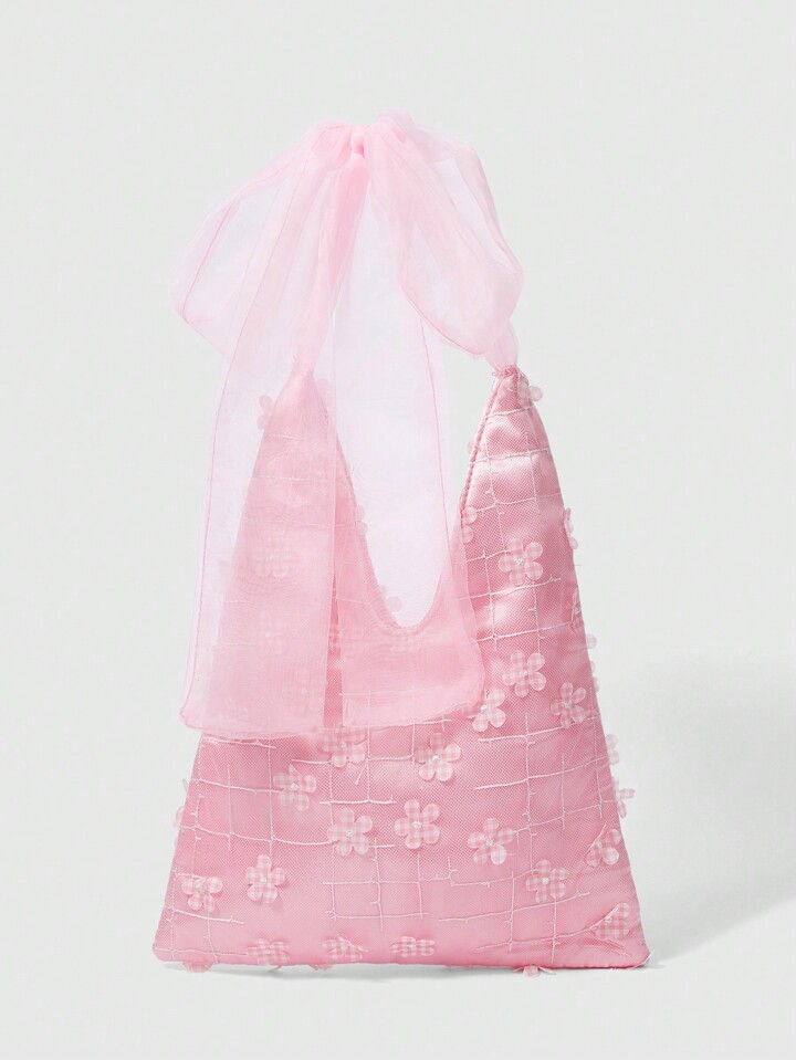 Kawaii Card Love Bow Flower Pattern Ladies Shoulder Bag, Cute Bow Bag For Women