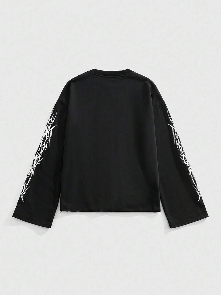Men's Gothic Print Long Sleeve Casual Crew Neck Pullover Sweatshirt, Autumn Halloween 2 Men's Gothic Print Long Sleeve Casual Crew Neck Pullover Sweatshirt, Autumn Halloween