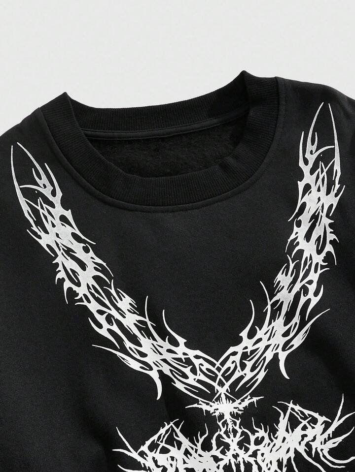 Men's Gothic Print Long Sleeve Casual Crew Neck Pullover Sweatshirt, Autumn Halloween 3 Men's Gothic Print Long Sleeve Casual Crew Neck Pullover Sweatshirt, Autumn Halloween