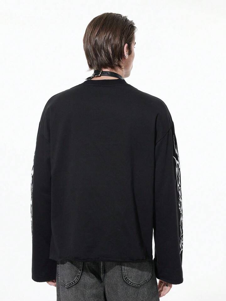 Men's Gothic Print Long Sleeve Casual Crew Neck Pullover Sweatshirt, Autumn Halloween 5 Men's Gothic Print Long Sleeve Casual Crew Neck Pullover Sweatshirt, Autumn Halloween