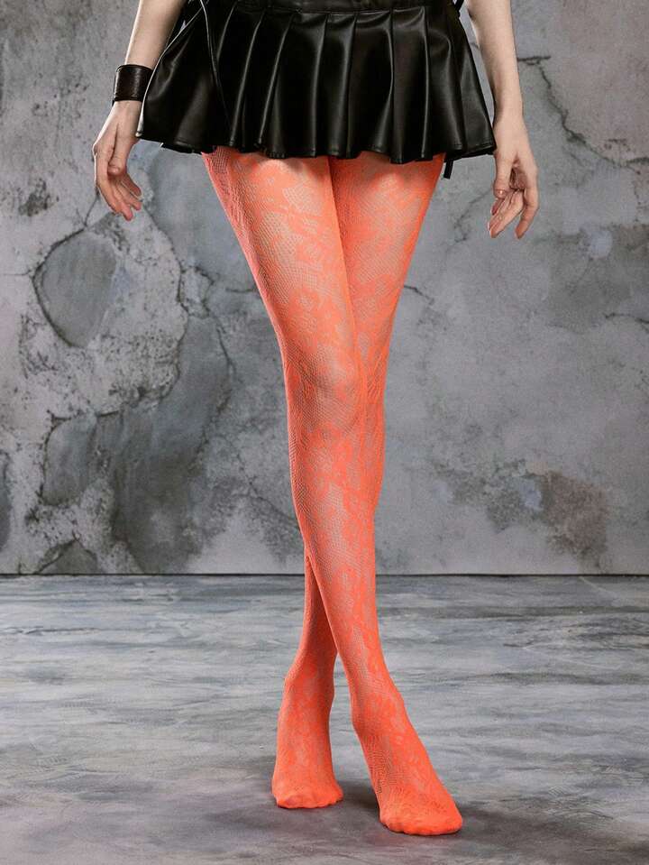 Kawaii 1 Pair Sexy Floral Lace Fishnet Tights, Vintage Erotic Opaque Pantyhose, Thin And Stretchy Sheer Stockings