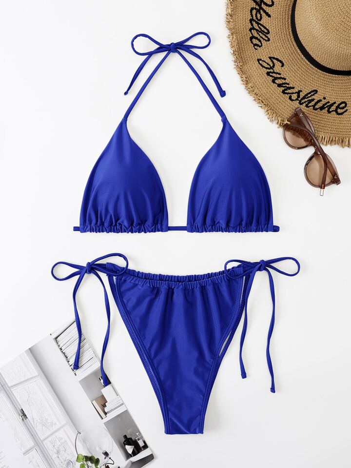 Summer Beach Plus Size Halter Triangle Tie Side Bikini Set
