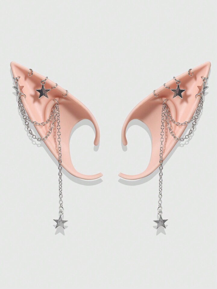 Fairycore 1pair Cute Star Shaped  Ear Cosplay Props With Pendant