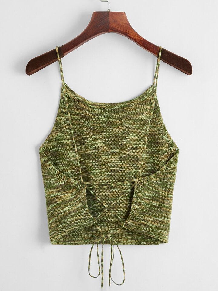 Lace Up Backless Space Dye Knit Top
