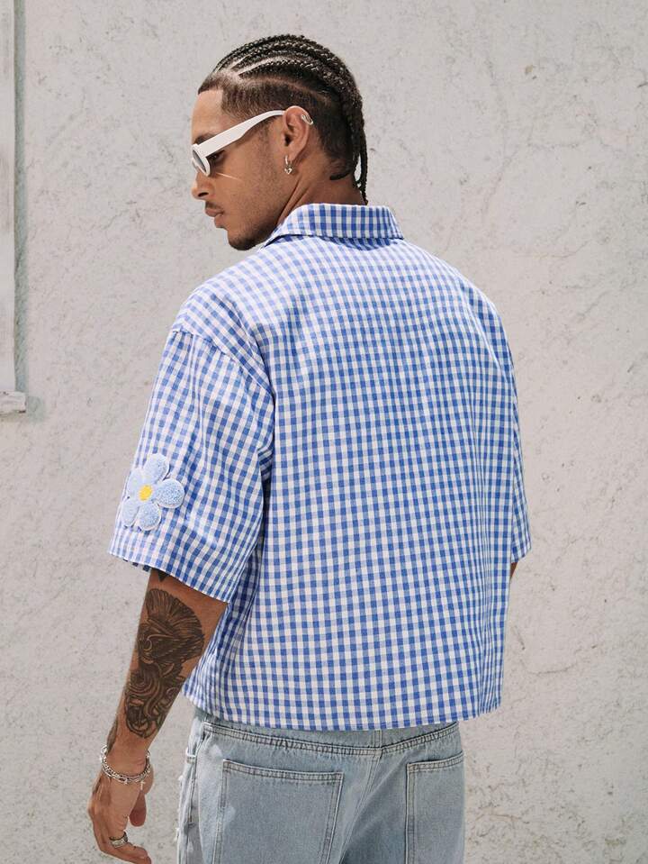 Casual Men's Simple Floral Plaid Fashion Shirt, Suitable For Summer Vacation