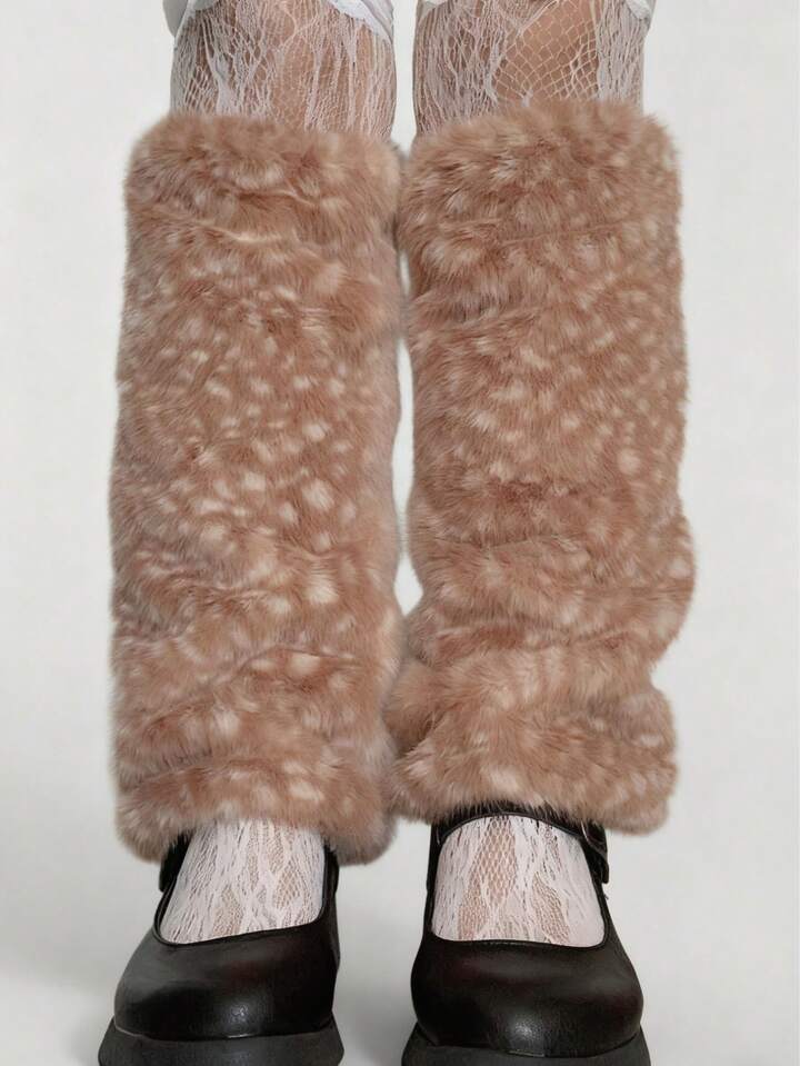 Fairycore 1 Pair Cute Fluffy Deer Design Leg Warmers, Y2K Fuzzy Pom Pom Thick Oversized Leg Warmers, Fashionable Slim Fit, Suitable For Everyday, Autumn/Winter, Holidays & Parties