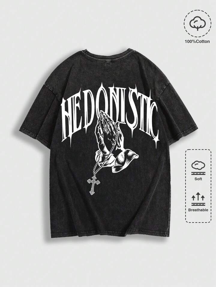 Men's Gothic Leisure Acid-Washed Retro Short Sleeve T-Shirt, Suitable For Daily Wear In Spring/Summer, Halloween