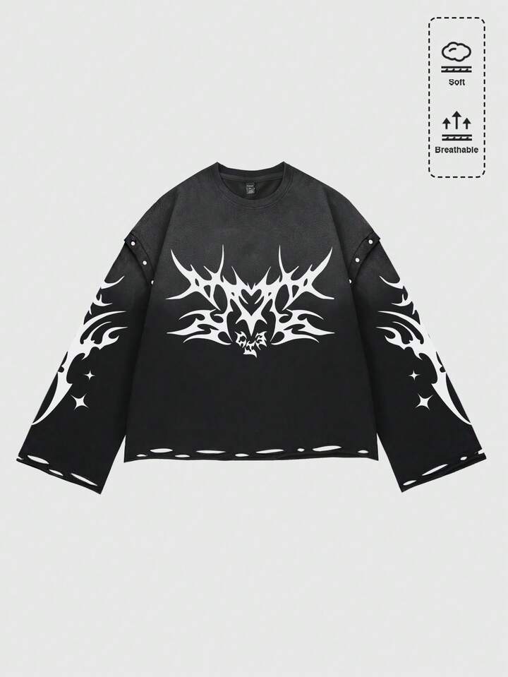 Goth Distressed Graphic Long T-Shirt