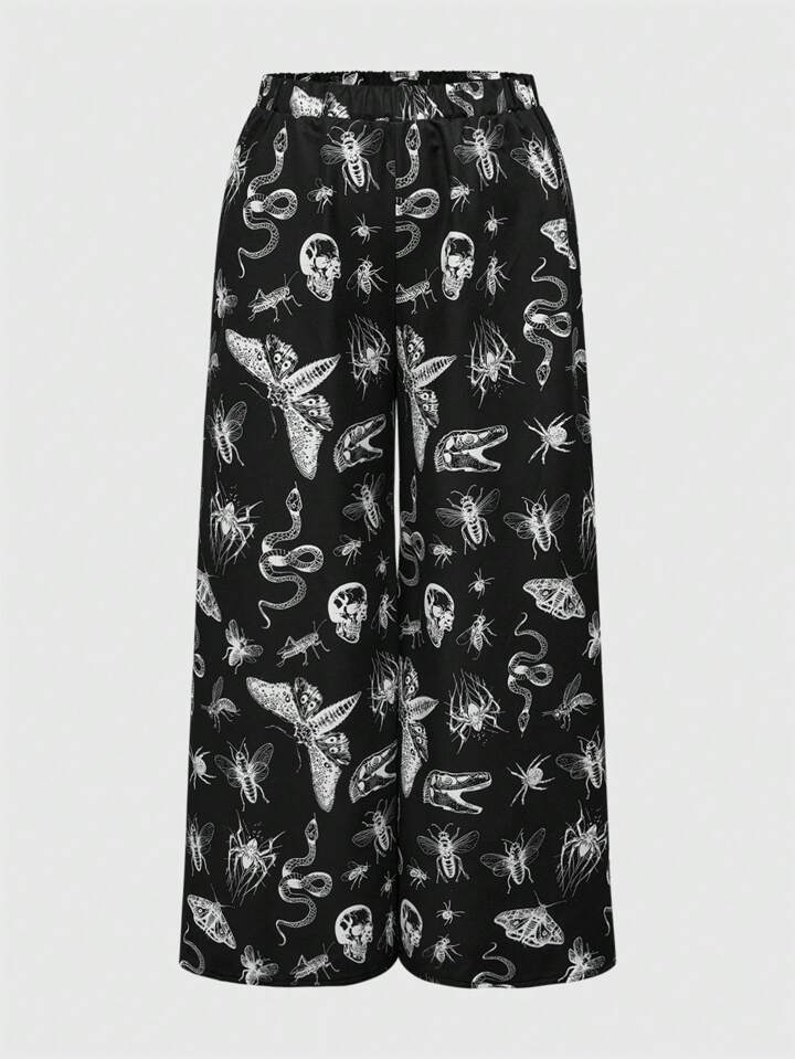 Goth Plus Size Dark Moth Allover Print Casual Pants