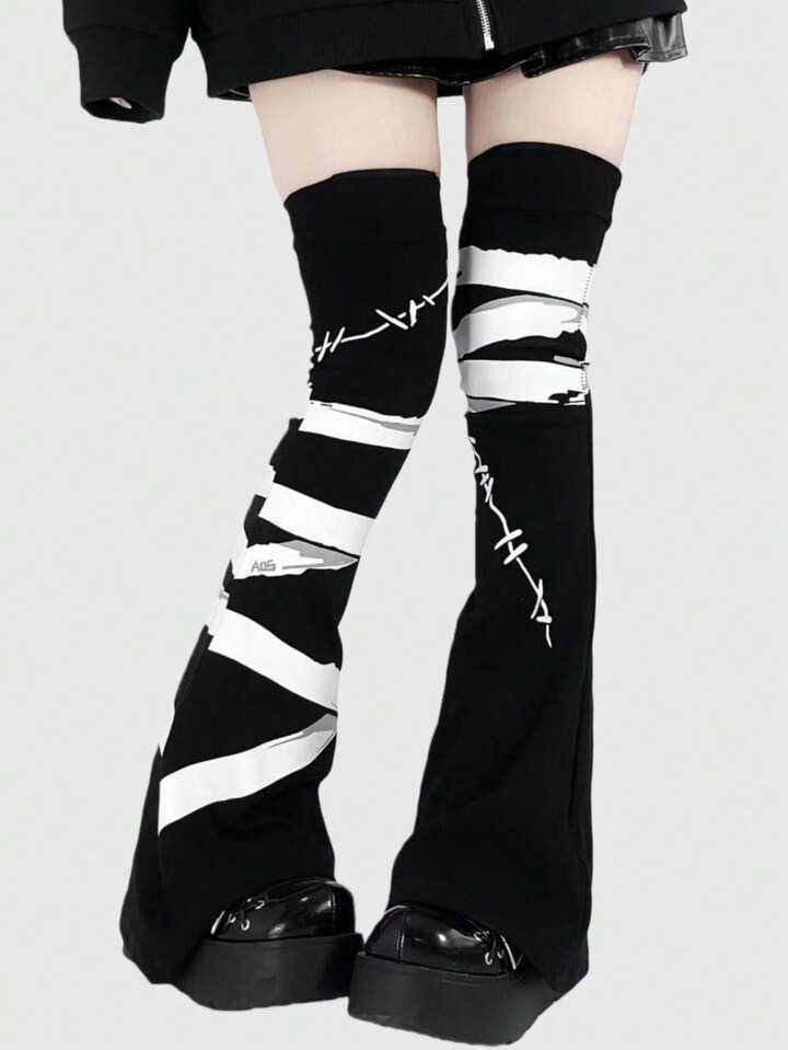 Anime 1 Pair Y2K Baddie Bandage Print Design Thigh High Leg Warmers, Fashion Minimalist Leg Warmers Suitable For Daily Wear, Dates, Parties, Shopping And More