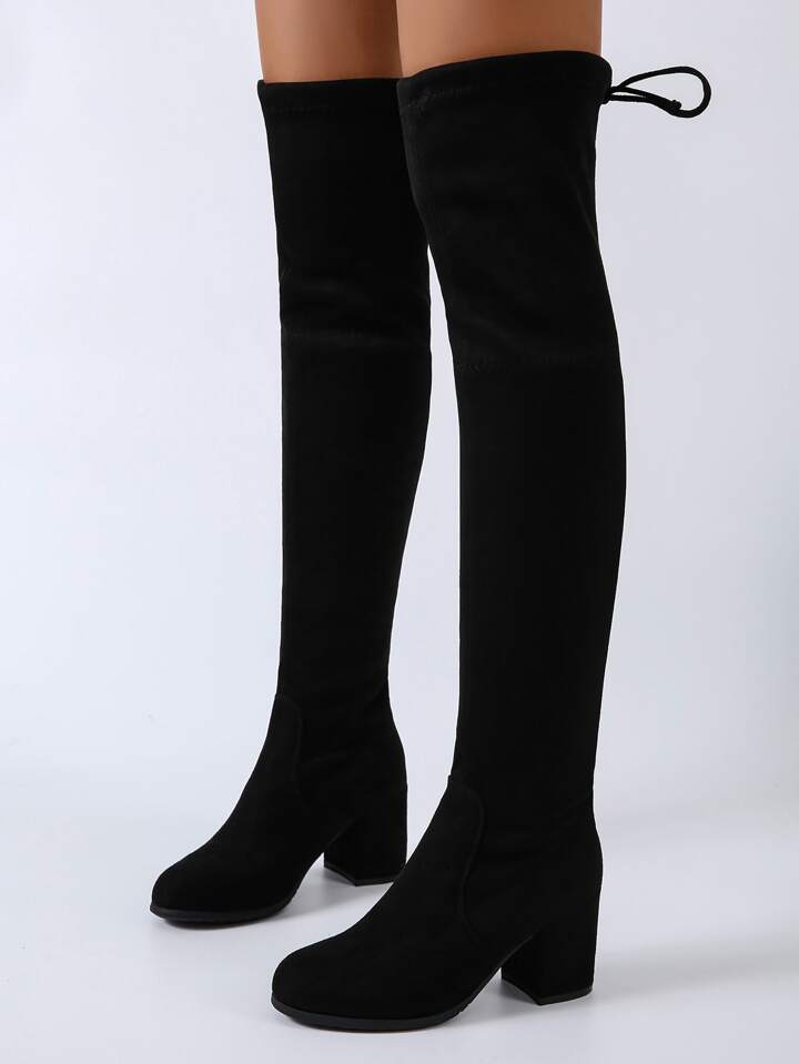 Black Solid Color Elastic Ankle Boots And Simple Style Thicken Heel Boots