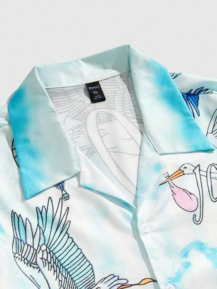 Casual Men's Hawaiian Floral & Bird Print Short Sleeve Shirt
