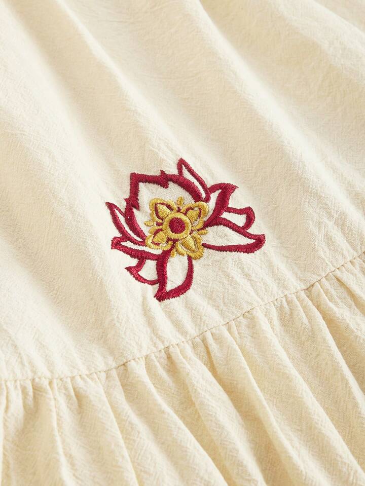 The White Lotus Lotus Embroidered A-Line Skirt For Women, Resort Style