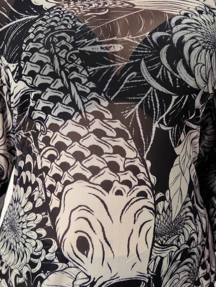 Grunge Punk Retro Koi Fish Net Mesh Print Stretchy Plus Size Women Slim Fit Sexy Dress 2 Grunge Punk Retro Koi Fish Net Mesh Print Stretchy Plus Size Women Slim Fit Sexy Dress