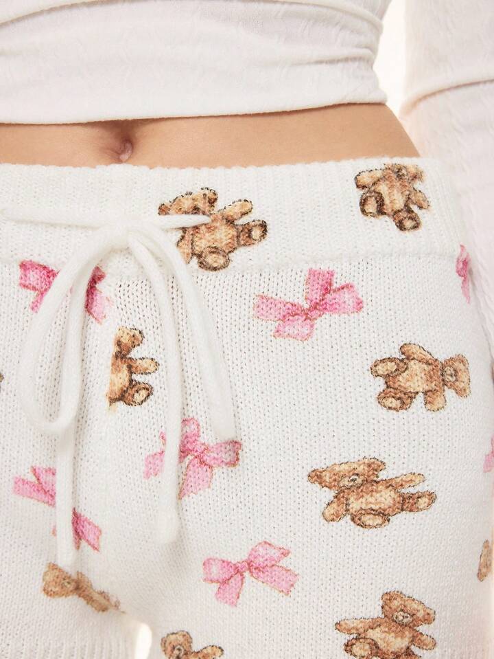 Kawaii Cute Bear & Bow Drawstring Elastic Waist Knitted Women's Low-Rise Shorts 4 Kawaii Cute Bear & Bow Drawstring Elastic Waist Knitted Women's Low-Rise Shorts