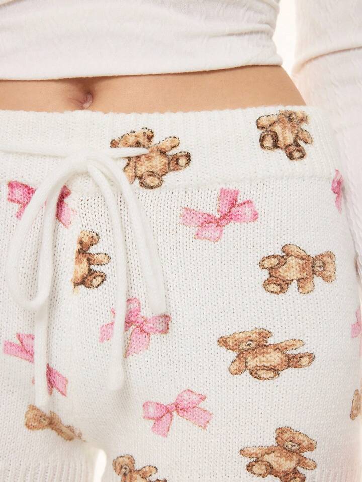 Kawaii Cute Bear & Bow Drawstring Elastic Waist Knitted Women's Low-Rise Shorts 9 Kawaii Cute Bear & Bow Drawstring Elastic Waist Knitted Women's Low-Rise Shorts