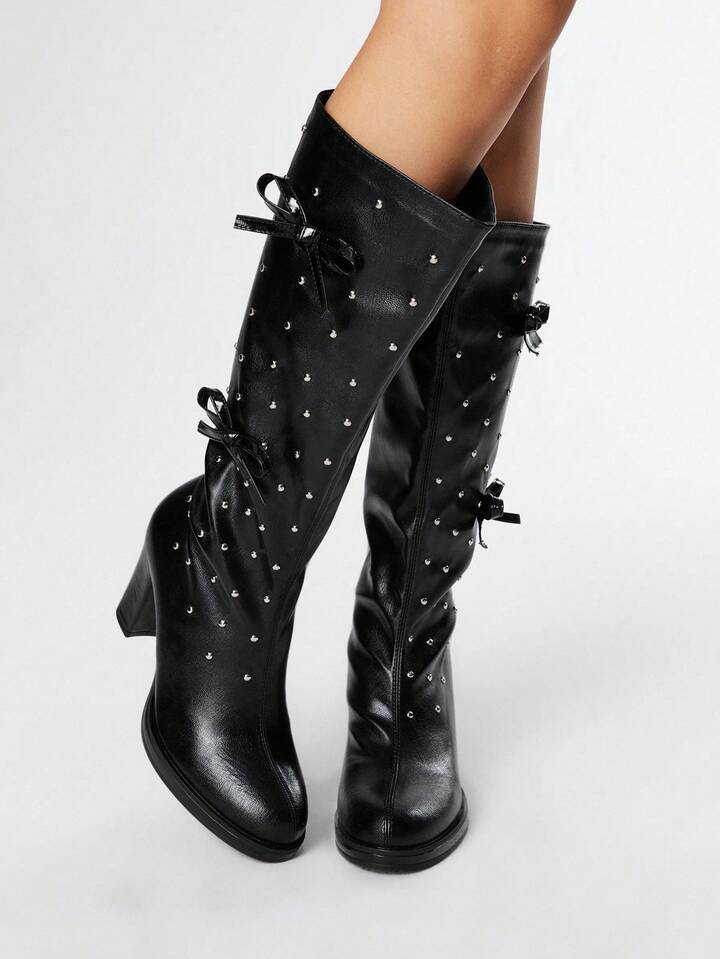 Grunge Punk Women's High Heel Waterproof Platform Thick Bottom Warm Lined Ankle Boots, Suitable For Shopping, Parties, Weddings And Other Occasions