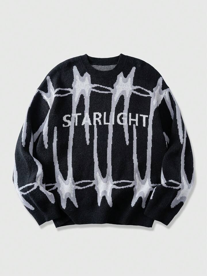 Street Life Men's Letter Jacquard Crew Neck Long Sleeve Casual Sweater, Autumn/Winter 3 Street Life Men's Letter Jacquard Crew Neck Long Sleeve Casual Sweater, Autumn/Winter