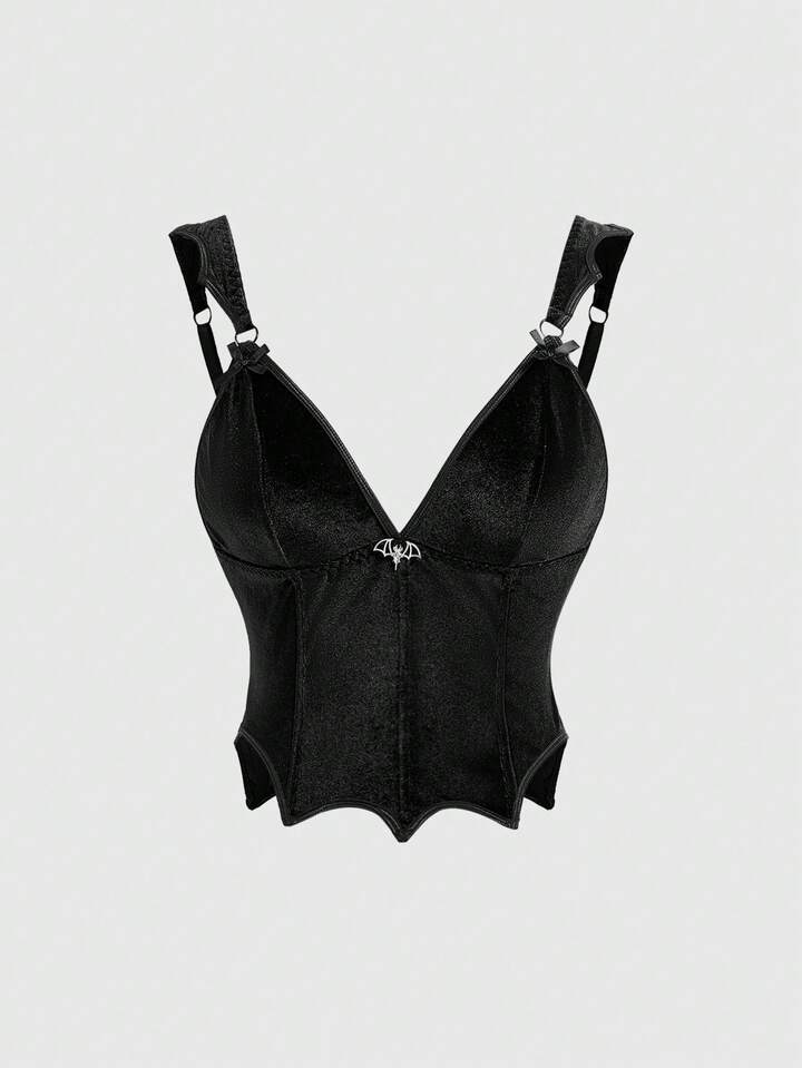 Gothic Style Velvet Bat Shaped Metal Pendant Camisole For Women
