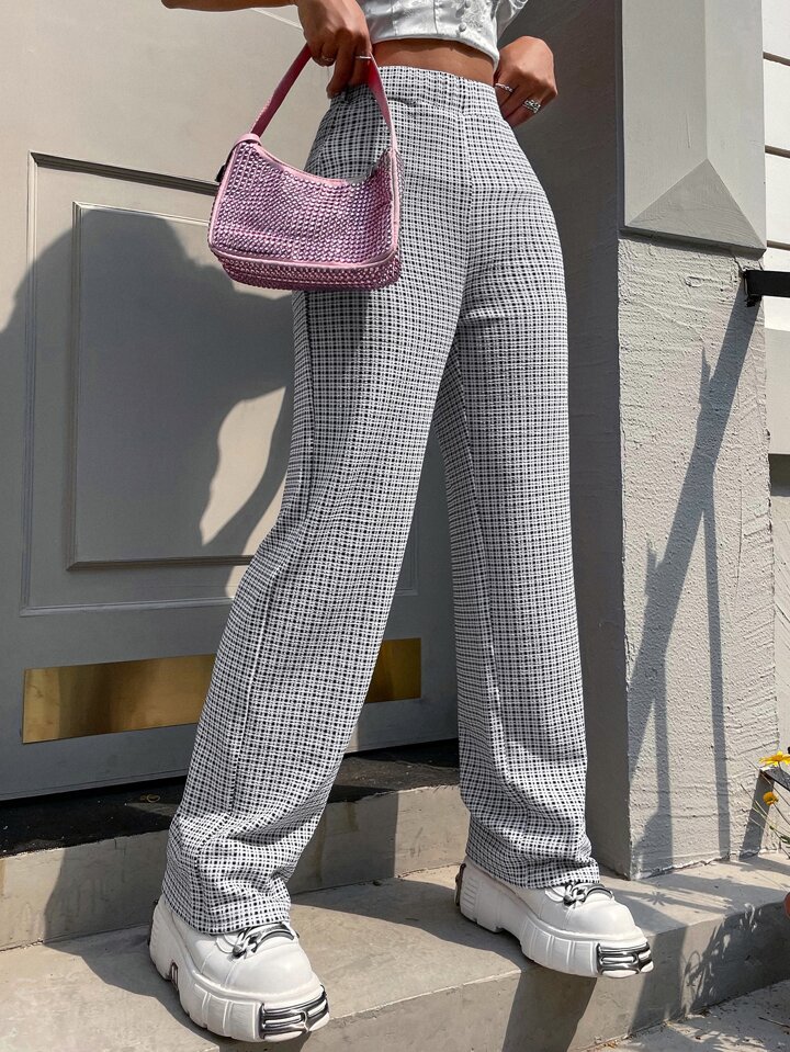 Plaid High Waist Pants