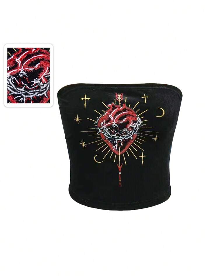 Christmas Gothic Elegant Palace Heart Arrow Cross Star Moon Embroidered Velvet Women Tube Top 10 Christmas Gothic Elegant Palace Heart Arrow Cross Star Moon Embroidered Velvet Women Tube Top
