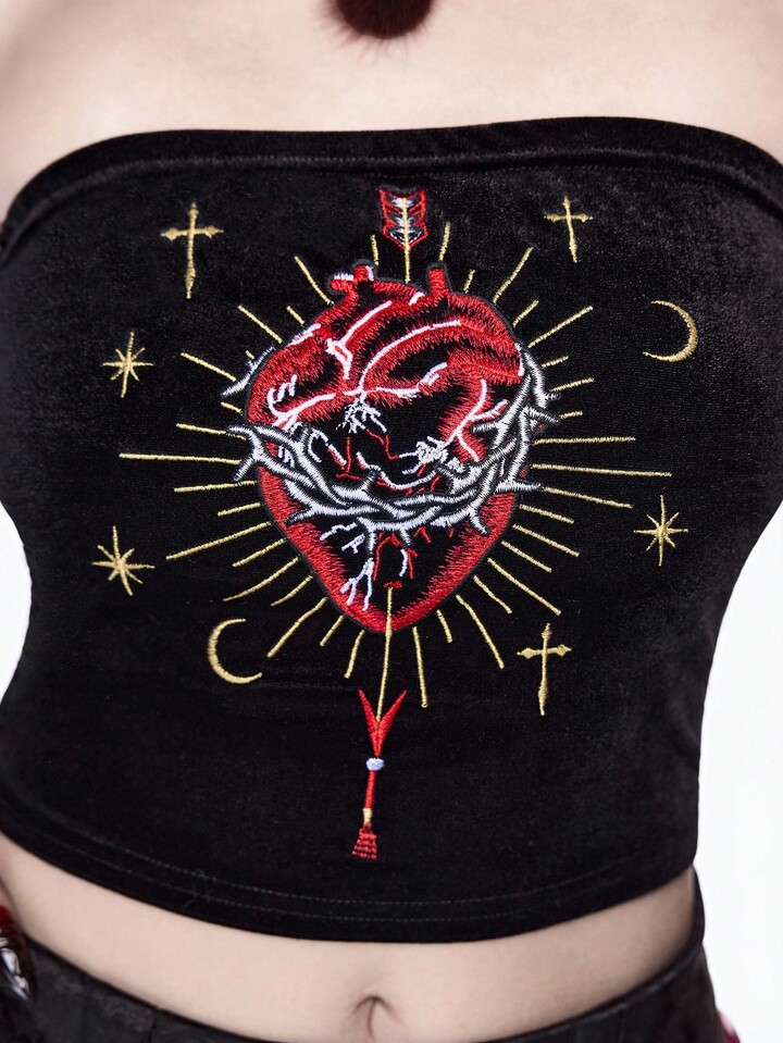 Christmas Gothic Elegant Palace Heart Arrow Cross Star Moon Embroidered Velvet Women Tube Top 2 Christmas Gothic Elegant Palace Heart Arrow Cross Star Moon Embroidered Velvet Women Tube Top