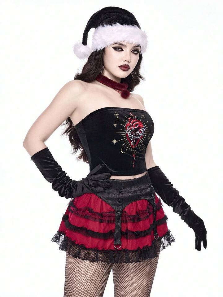 Christmas Gothic Elegant Palace Heart Arrow Cross Star Moon Embroidered Velvet Women Tube Top 7 Christmas Gothic Elegant Palace Heart Arrow Cross Star Moon Embroidered Velvet Women Tube Top