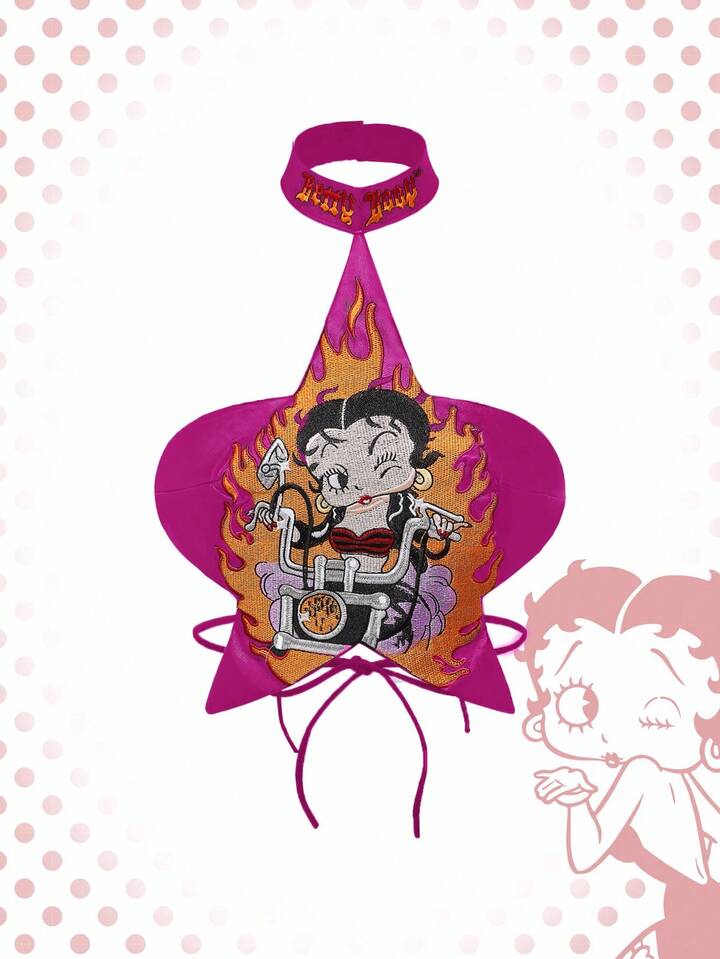 Betty Boop | ROMWE Y2K Flame & Star Embroidery Crop Halter Top
